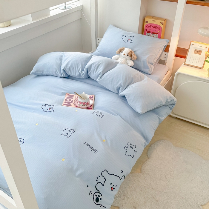 多乐家纺 2025新款超柔A类母婴级加厚小竺棉学生宿舍三件套上下铺三件套四件套 小白-蓝