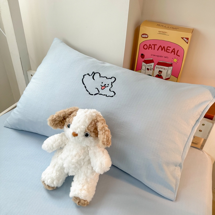 91家纺网 家纺一手货源 找家纺 多乐家纺 2025新款超柔A类母婴级加厚小竺棉学生宿舍三件套上下铺三件套四件套 小白-蓝