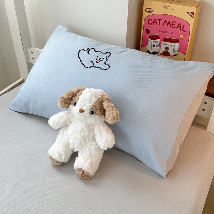 91家纺网 家纺一手货源 找家纺 多乐家纺 2025新款超柔A类母婴级加厚小竺棉学生宿舍三件套上下铺三件套四件套 小白-蓝灰