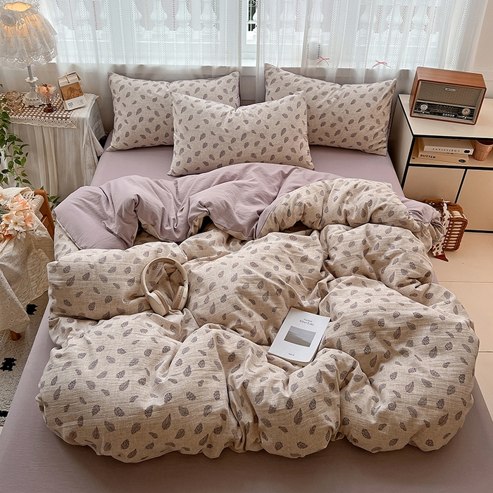 91家纺网 家纺一手货源 找家纺 名品家纺 2026新品加厚高克重亚麻原麻提花四件套（提供买家秀） 洛檀紫