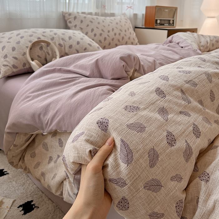 91家纺网 家纺一手货源 找家纺 名品家纺 2026新品加厚高克重亚麻原麻提花四件套（提供买家秀） 洛檀紫