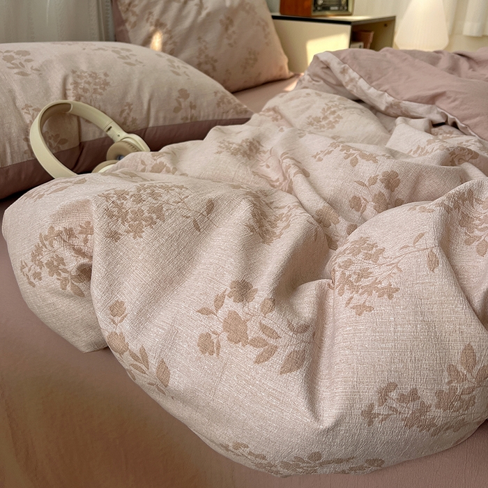 91家纺网 家纺一手货源 找家纺 名品家纺 2026新品加厚高克重亚麻原麻提花四件套（提供买家秀） 暮春覆吻