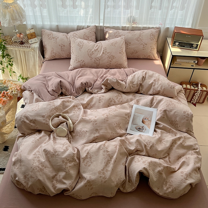 91家纺网 家纺一手货源 找家纺 名品家纺 2026新品加厚高克重亚麻原麻提花四件套（提供买家秀） 暮春覆吻