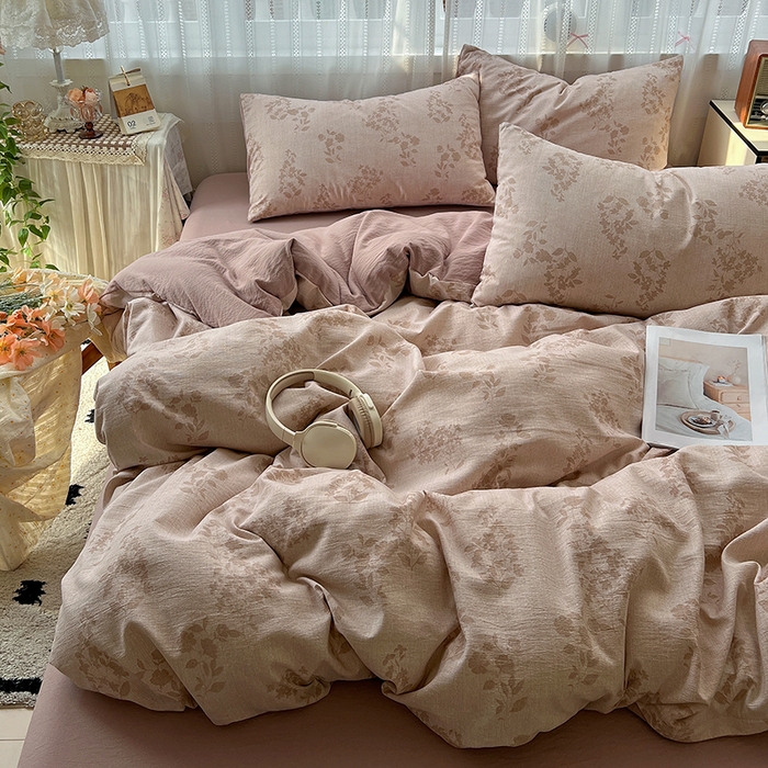 91家纺网 家纺一手货源 找家纺 名品家纺 2026新品加厚高克重亚麻原麻提花四件套（提供买家秀） 暮春覆吻