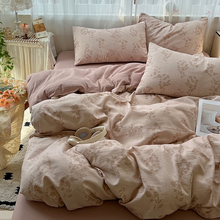 91家纺网 家纺一手货源 找家纺 名品家纺 2026新品加厚高克重亚麻原麻提花四件套（提供买家秀） 暮春覆吻