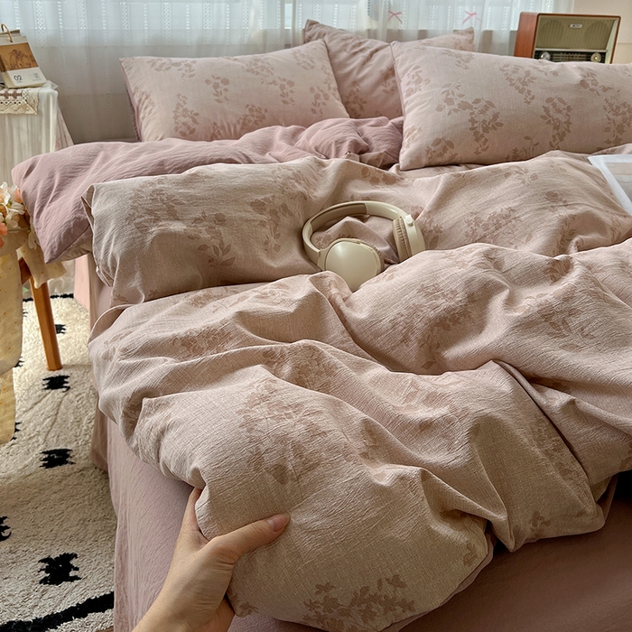 91家纺网 家纺一手货源 找家纺 名品家纺 2026新品加厚高克重亚麻原麻提花四件套（提供买家秀） 暮春覆吻