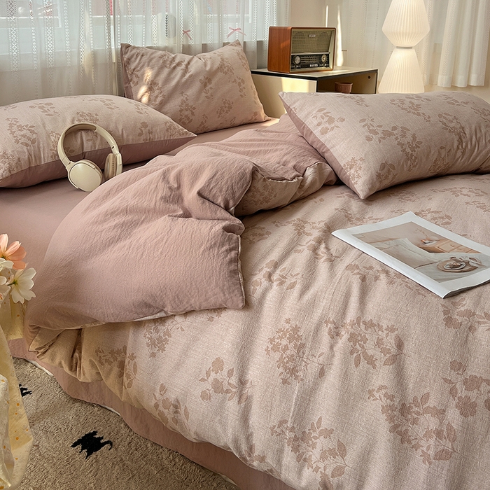 91家纺网 家纺一手货源 找家纺 名品家纺 2026新品加厚高克重亚麻原麻提花四件套（提供买家秀） 暮春覆吻