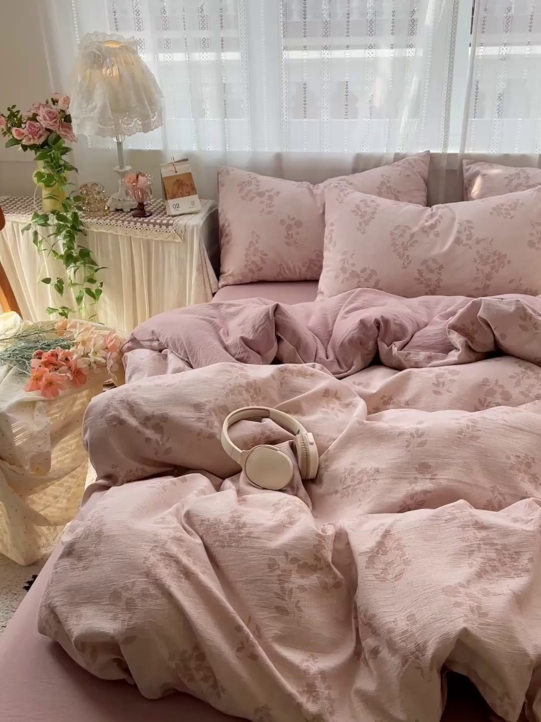 91家纺网 家纺一手货源 找家纺 名品家纺 2026新品加厚高克重亚麻原麻提花四件套（提供买家秀） 暮春覆吻