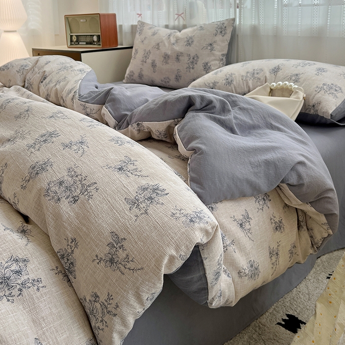 91家纺网 家纺一手货源 找家纺 名品家纺 2026新品加厚高克重亚麻原麻提花四件套（提供买家秀） 素兰馨