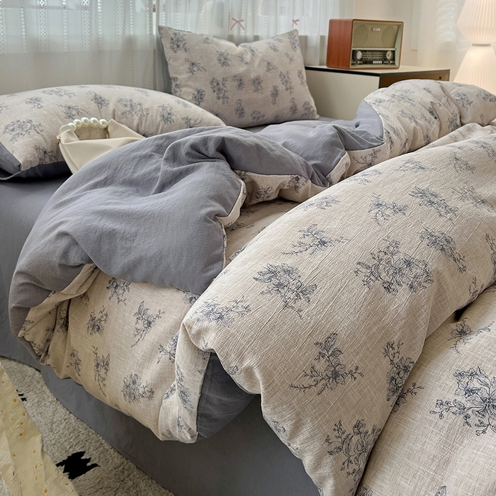 91家纺网 家纺一手货源 找家纺 名品家纺 2026新品加厚高克重亚麻原麻提花四件套（提供买家秀） 素兰馨