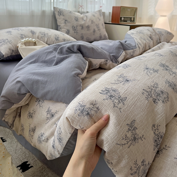 91家纺网 家纺一手货源 找家纺 名品家纺 2026新品加厚高克重亚麻原麻提花四件套（提供买家秀） 素兰馨