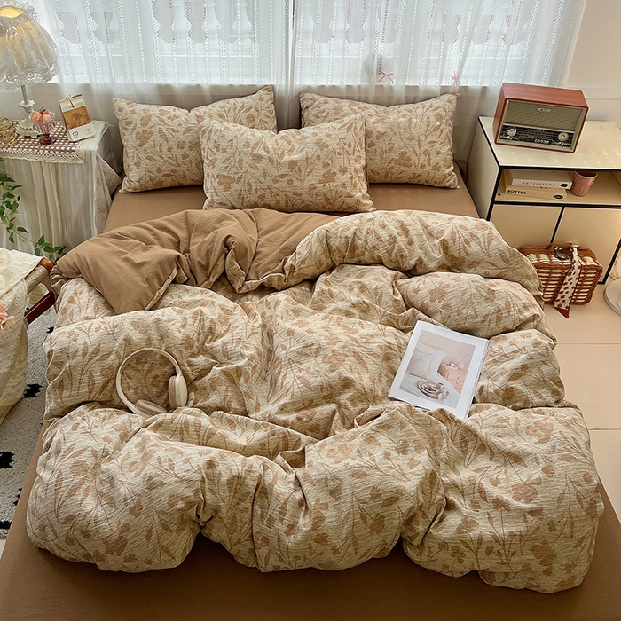 91家纺网 家纺一手货源 找家纺 名品家纺 2026新品加厚高克重亚麻原麻提花四件套（提供买家秀） 夜莺之歌