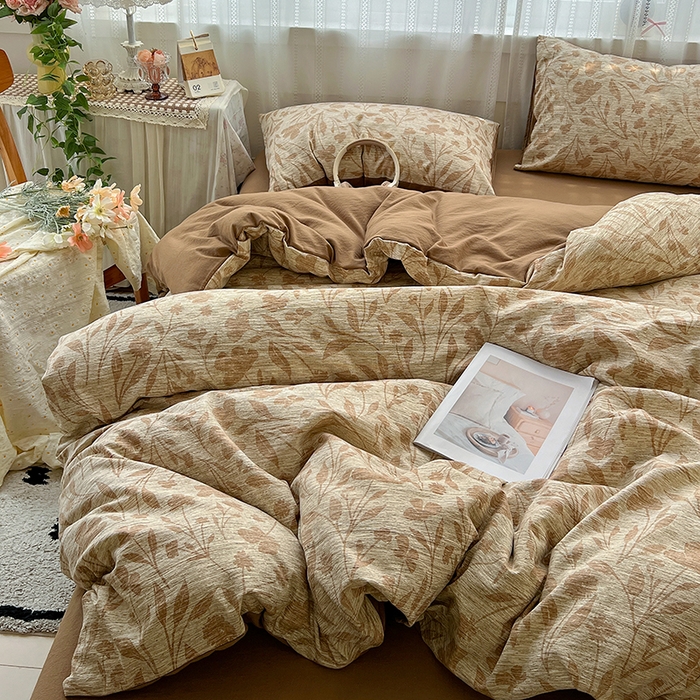 91家纺网 家纺一手货源 找家纺 名品家纺 2026新品加厚高克重亚麻原麻提花四件套（提供买家秀） 夜莺之歌