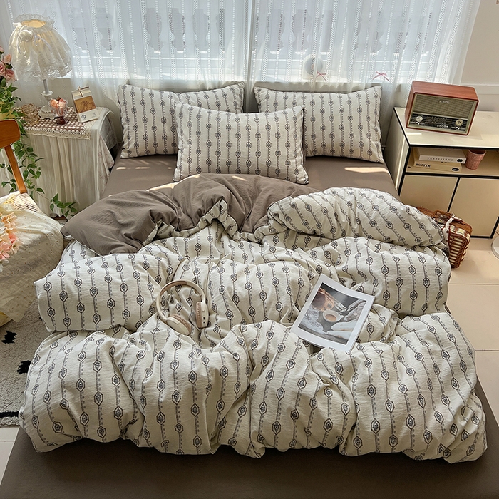 91家纺网 家纺一手货源 找家纺 名品家纺 2026新品加厚高克重亚麻原麻提花四件套（提供买家秀） 伊芙琳