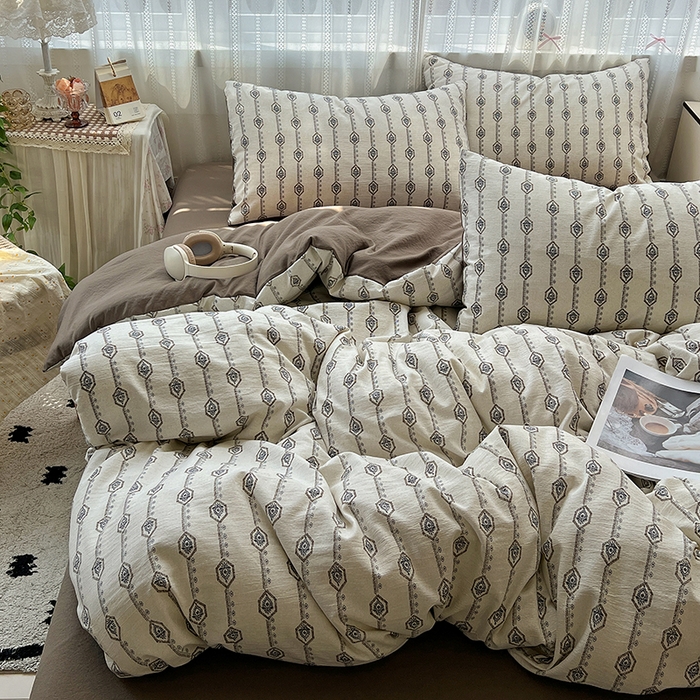 91家纺网 家纺一手货源 找家纺 名品家纺 2026新品加厚高克重亚麻原麻提花四件套（提供买家秀） 伊芙琳