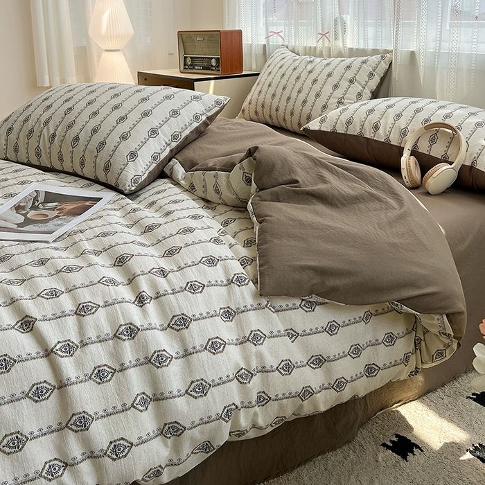 91家纺网 家纺一手货源 找家纺 名品家纺 2026新品加厚高克重亚麻原麻提花四件套（提供买家秀） 伊芙琳