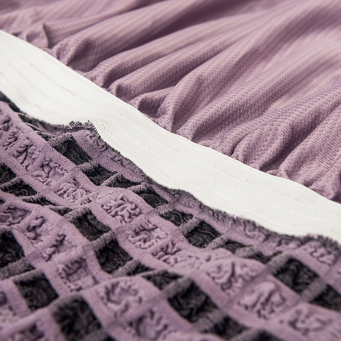 91家纺网 家纺一手货源 找家纺 布兰鸟【沙发套】 2025新款泡泡沙发套【英文裙摆款】单人沙发风格 双色紫