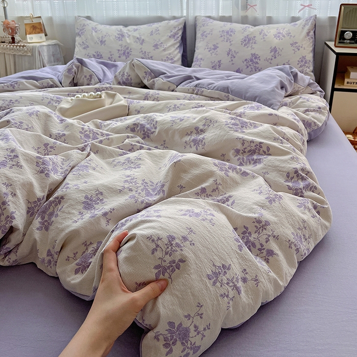 91家纺网 家纺一手货源 找家纺 名品家纺 2025新款针织棉双层纱四件套-风格二 蓝枝兔