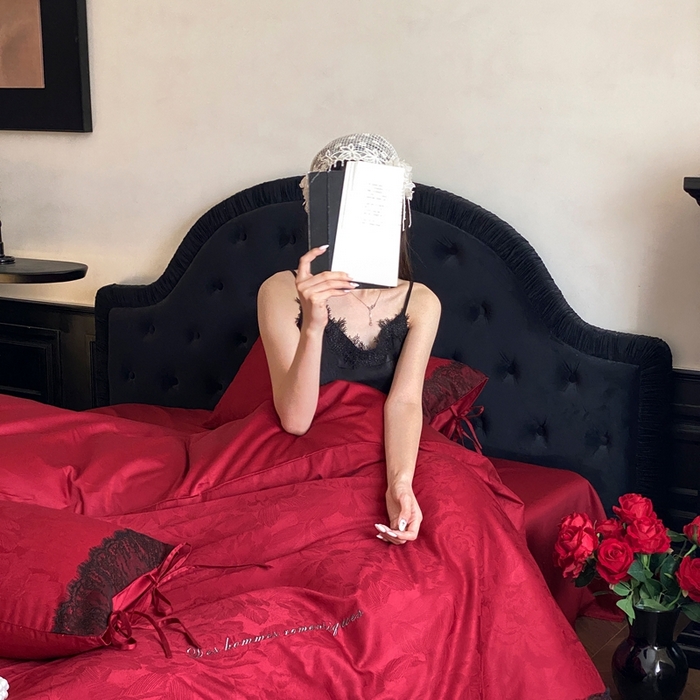 91家纺网 家纺一手货源 找家纺 （总）初拾 2025新款100s全棉纯棉红色提花简约婚庆四件套 爱琴海系列