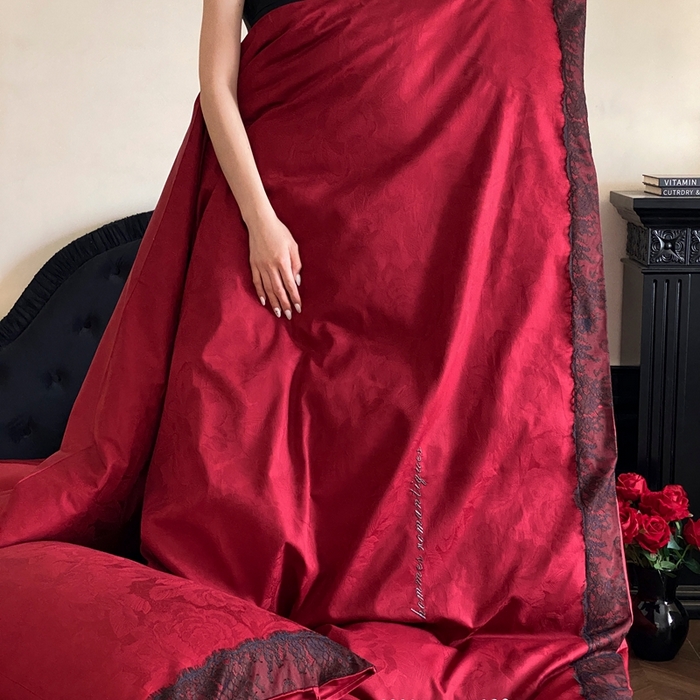 91家纺网 家纺一手货源 找家纺 （总）初拾 2025新款100s全棉纯棉红色提花简约婚庆四件套 爱琴海系列