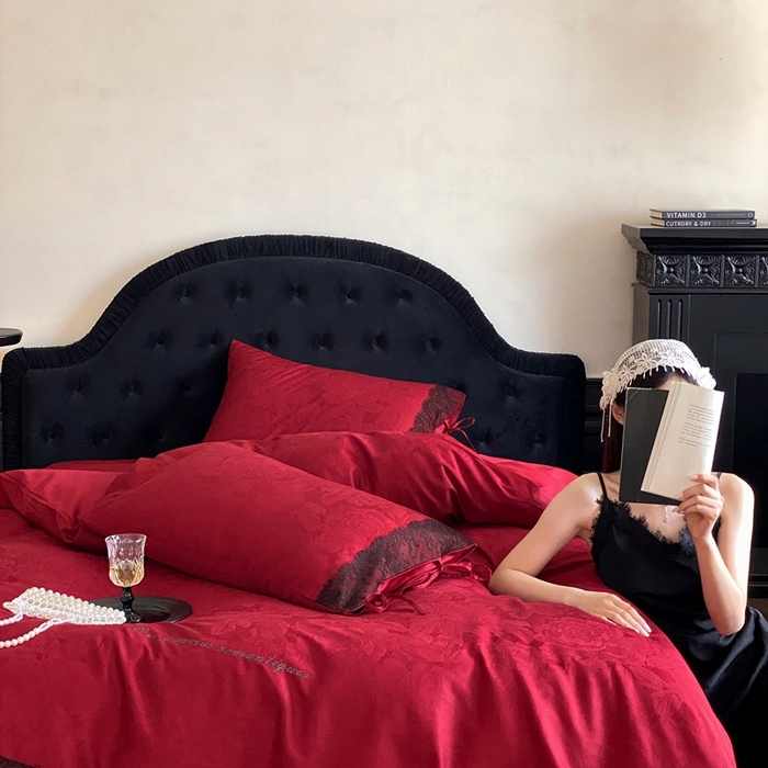 91家纺网 家纺一手货源 找家纺 （总）初拾 2025新款100s全棉纯棉红色提花简约婚庆四件套 爱琴海系列