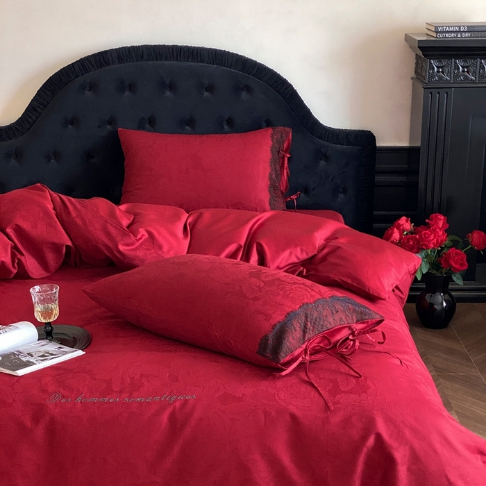 91家纺网 家纺一手货源 找家纺 （总）初拾 2025新款100s全棉纯棉红色提花简约婚庆四件套 爱琴海系列