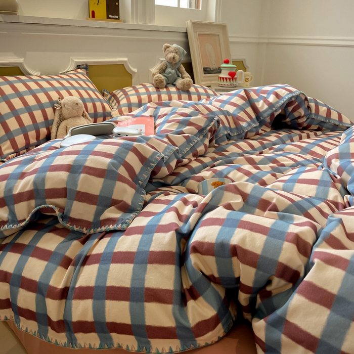 91家纺网 家纺一手货源 找家纺 （总）蓝邻家纺 2025新款全棉纯棉加厚磨毛多巴胺贝壳边四件套