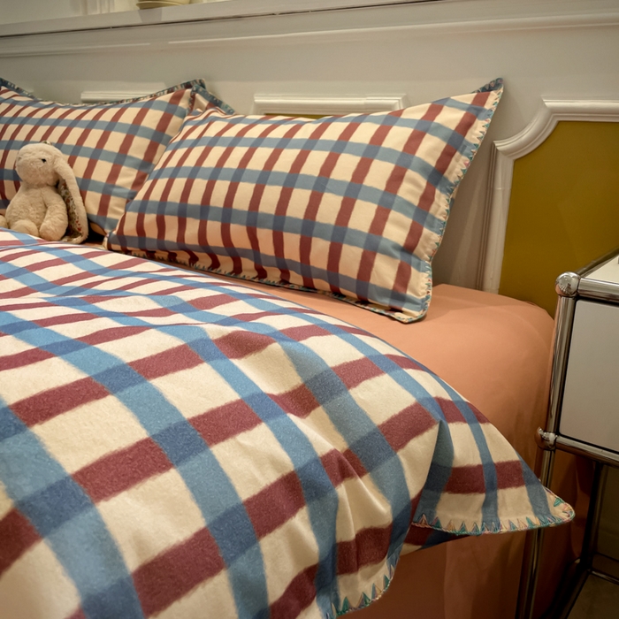 91家纺网 家纺一手货源 找家纺 （总）蓝邻家纺 2025新款全棉纯棉加厚磨毛多巴胺贝壳边四件套