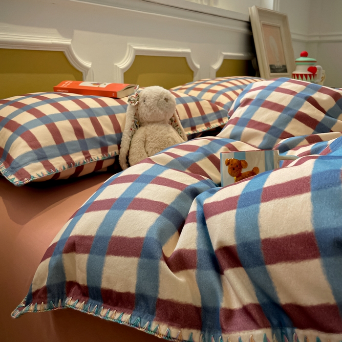 91家纺网 家纺一手货源 找家纺 （总）蓝邻家纺 2025新款全棉纯棉加厚磨毛多巴胺贝壳边四件套