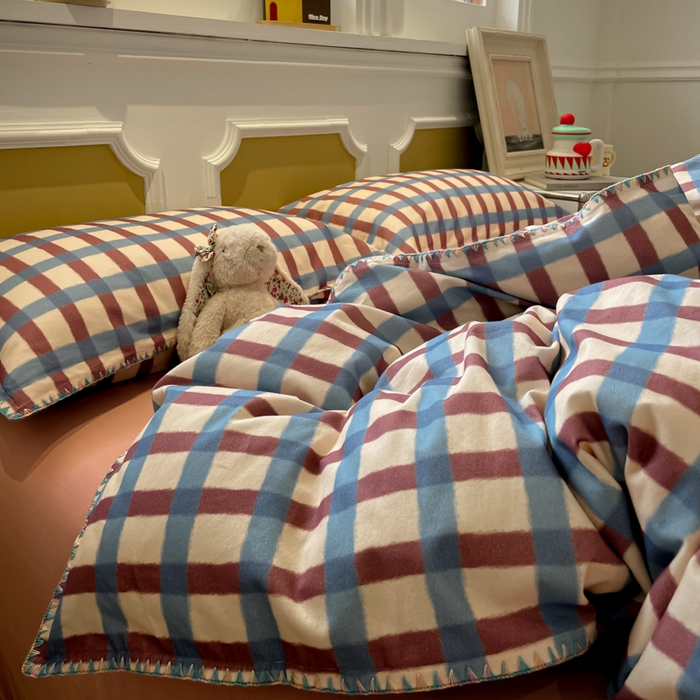 91家纺网 家纺一手货源 找家纺 （总）蓝邻家纺 2025新款全棉纯棉加厚磨毛多巴胺贝壳边四件套