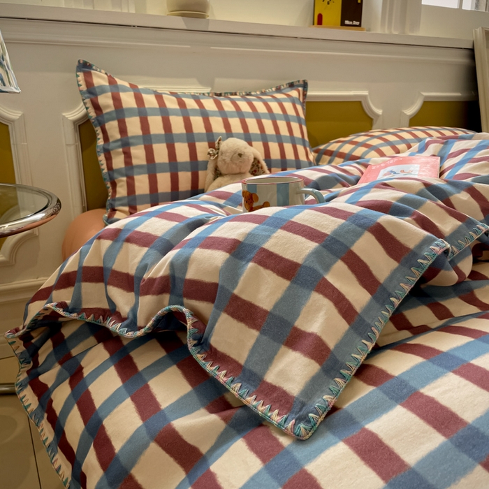 91家纺网 家纺一手货源 找家纺 （总）蓝邻家纺 2025新款全棉纯棉加厚磨毛多巴胺贝壳边四件套