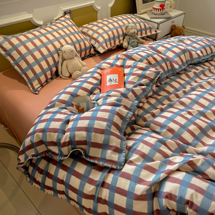 91家纺网 家纺一手货源 找家纺 （总）蓝邻家纺 2025新款全棉纯棉加厚磨毛多巴胺贝壳边四件套