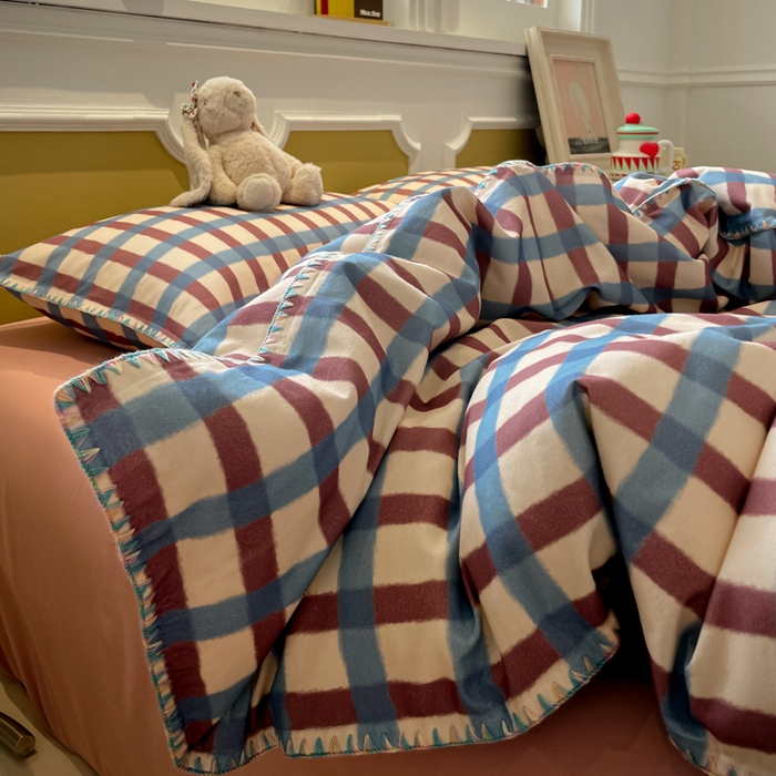 91家纺网 家纺一手货源 找家纺 （总）蓝邻家纺 2025新款全棉纯棉加厚磨毛多巴胺贝壳边四件套