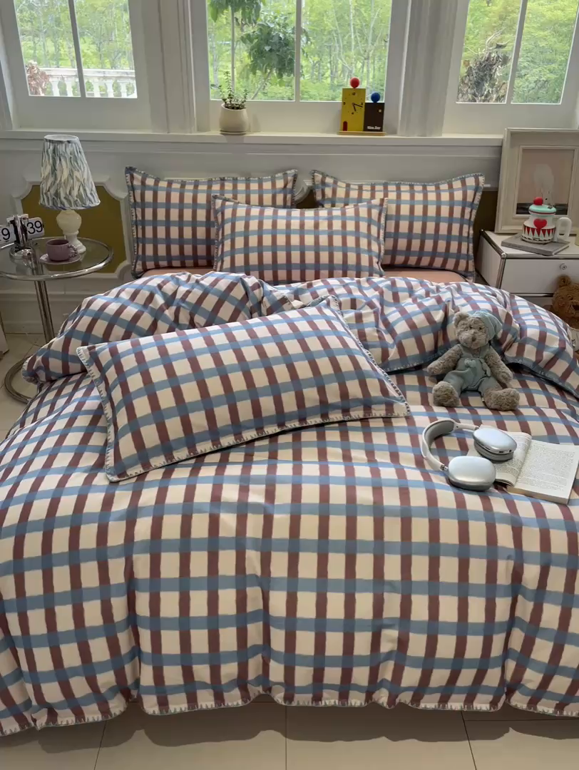 91家纺网 家纺一手货源 找家纺 （总）蓝邻家纺 2025新款全棉纯棉加厚磨毛多巴胺贝壳边四件套