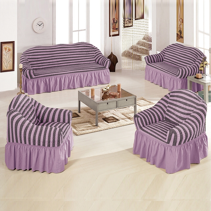 布兰鸟【沙发套】 2025新款泡泡沙发套【英文裙摆款】多个沙发风格 双色紫