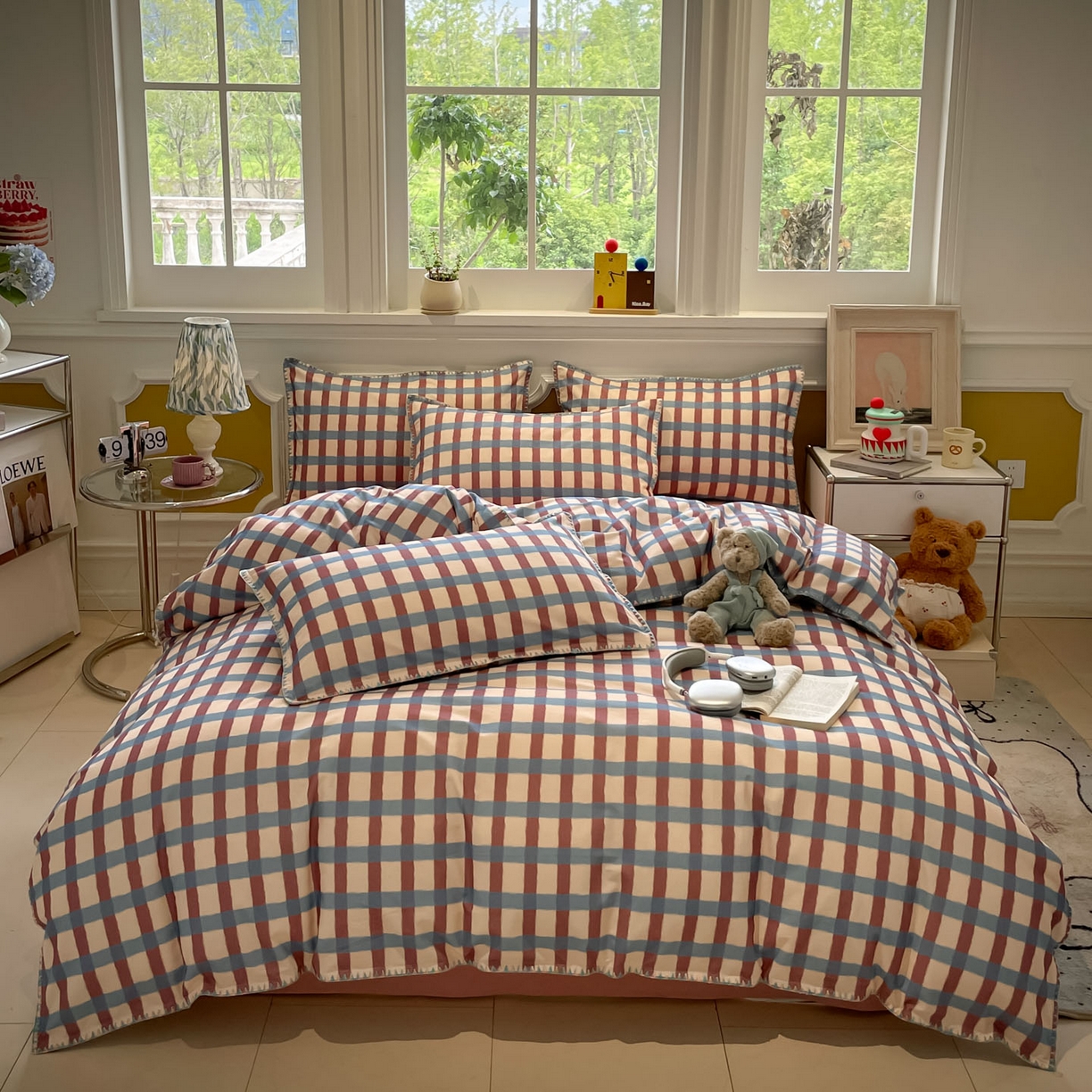 91家纺网 家纺一手货源 找家纺 蓝邻家纺 2025新款全棉纯棉加厚磨毛多巴胺贝壳边四件套 格言-米咖