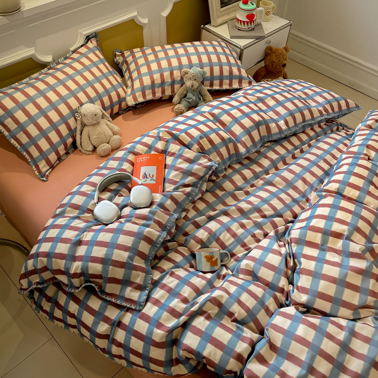 91家纺网 家纺一手货源 找家纺 蓝邻家纺 2025新款全棉纯棉加厚磨毛多巴胺贝壳边四件套 格言-米咖