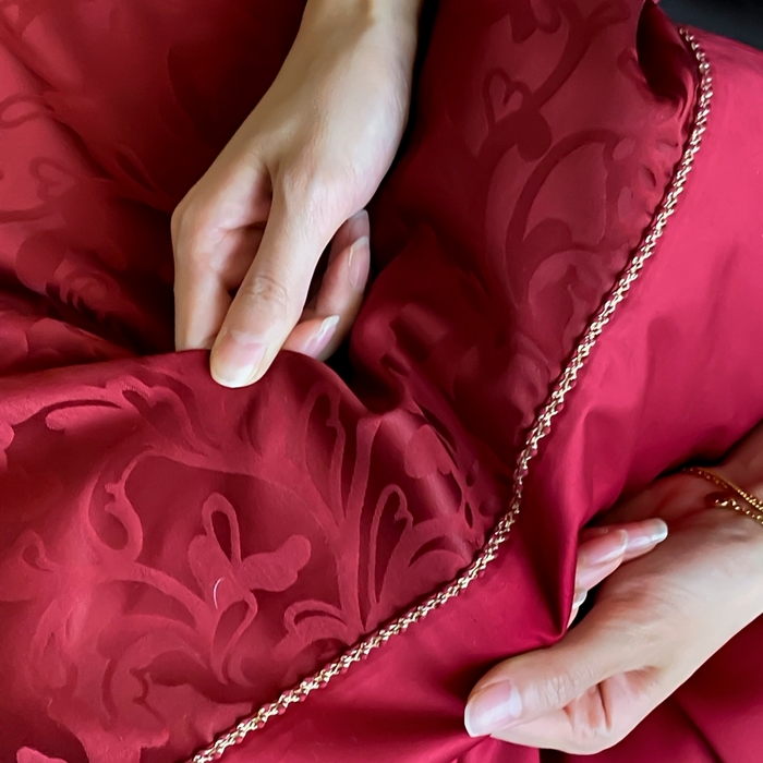 91家纺网 家纺一手货源 找家纺 （总）初拾 2025新款100s全棉纯棉红色提花简约婚庆四件套 福禄系列