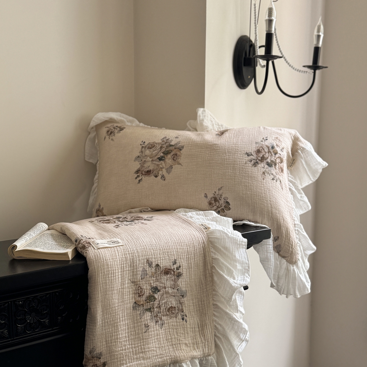 91家纺网 家纺一手货源 找家纺 （总）耀悦家纺 2025新款纯棉四件套皱皱纱全棉双层纱花边套件欧式新中式