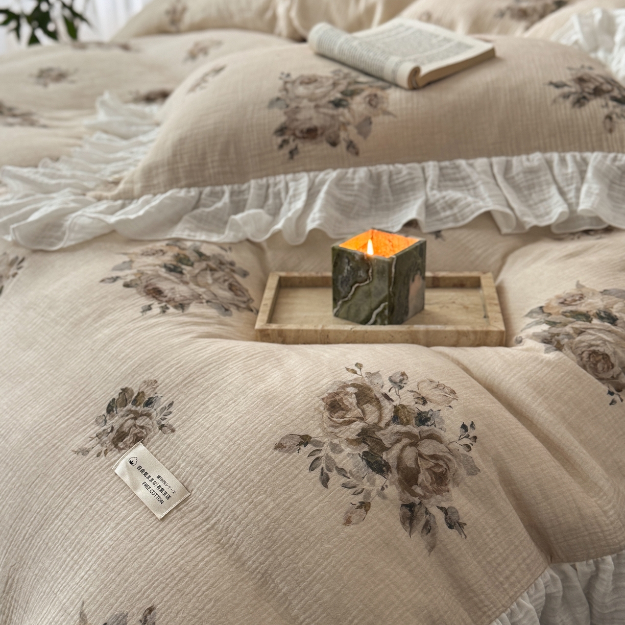 91家纺网 家纺一手货源 找家纺 （总）耀悦家纺 2025新款纯棉四件套皱皱纱全棉双层纱花边套件欧式新中式