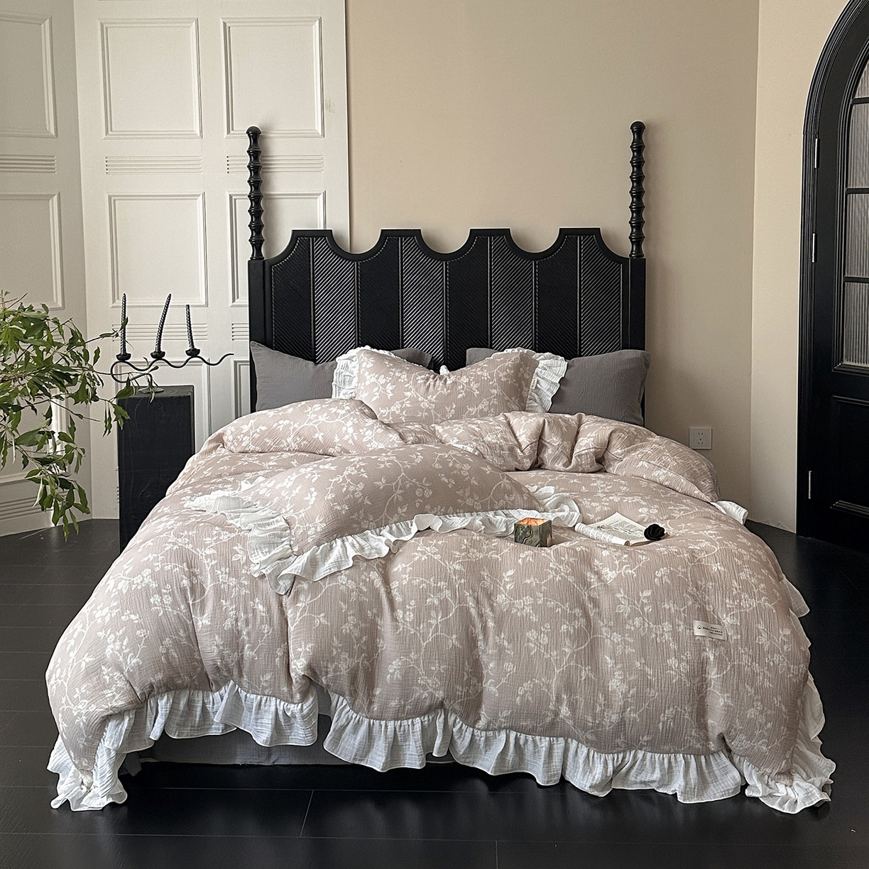 91家纺网 家纺一手货源 找家纺 （总）耀悦家纺 2025新款纯棉四件套皱皱纱全棉双层纱花边套件欧式新中式