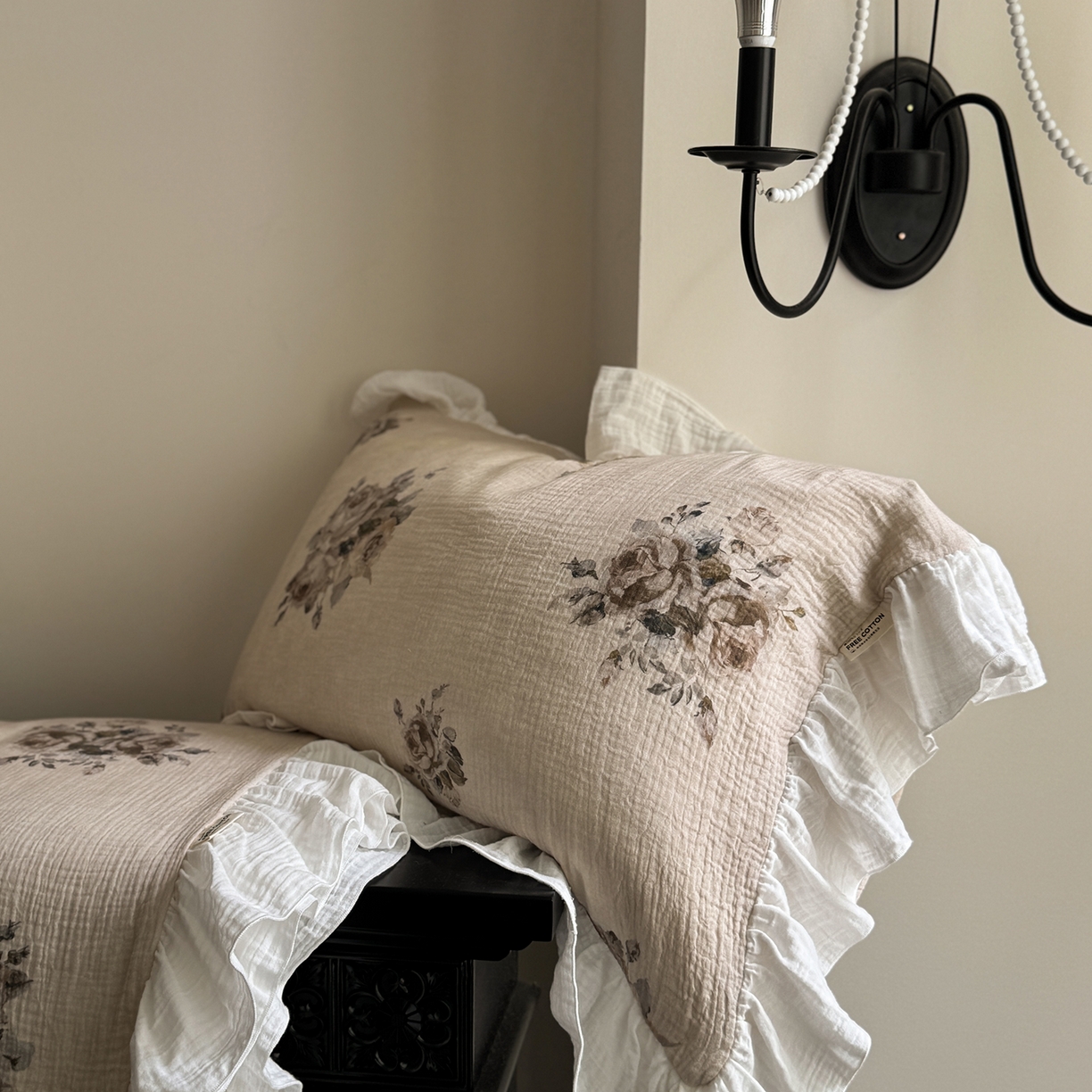 91家纺网 家纺一手货源 找家纺 （总）耀悦家纺 2025新款纯棉四件套皱皱纱全棉双层纱花边套件欧式新中式