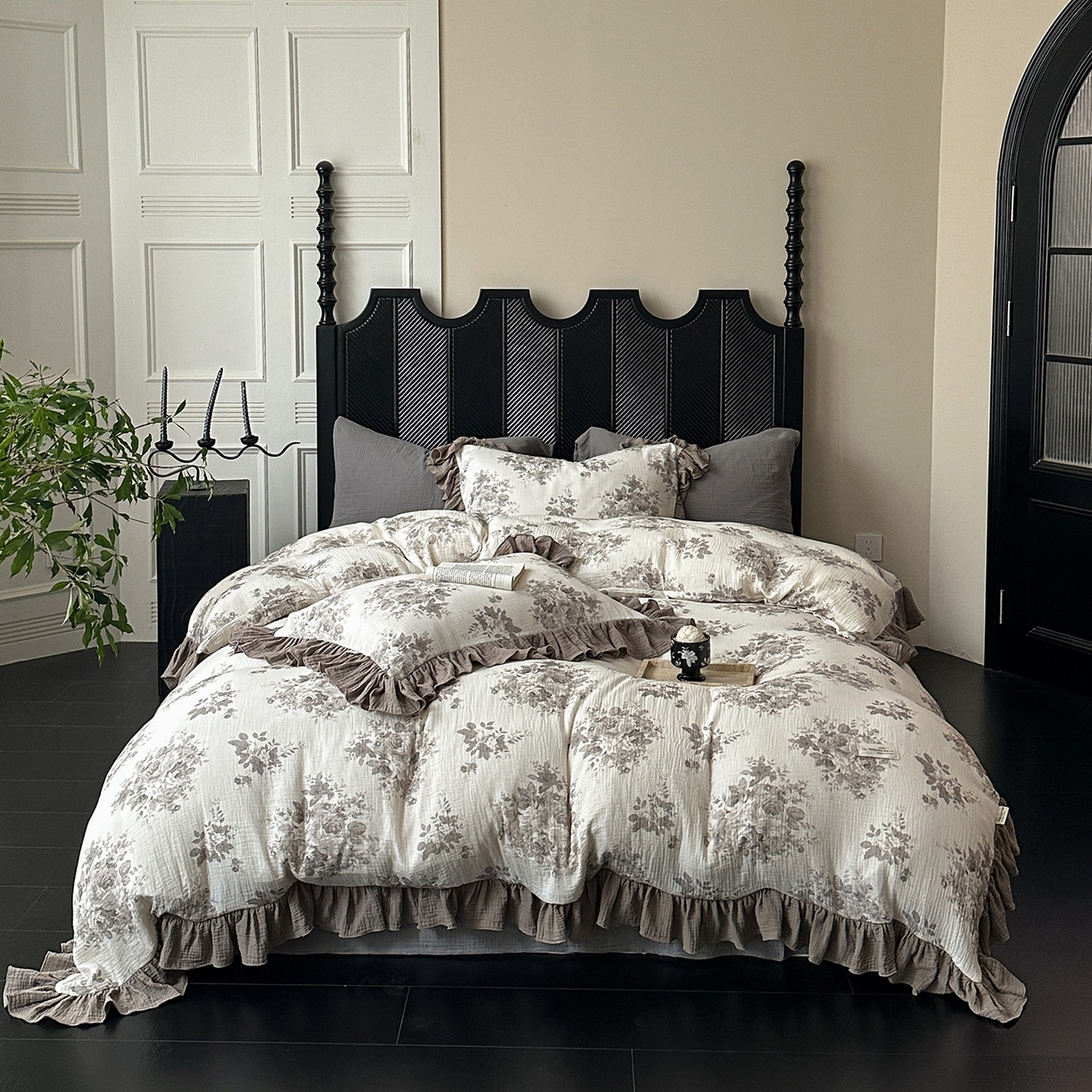 91家纺网 家纺一手货源 找家纺 （总）耀悦家纺 2025新款纯棉四件套皱皱纱全棉双层纱花边套件欧式新中式