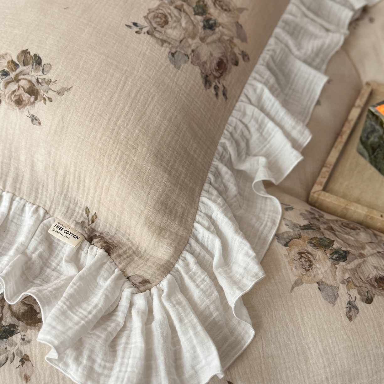 91家纺网 家纺一手货源 找家纺 （总）耀悦家纺 2025新款纯棉四件套皱皱纱全棉双层纱花边套件欧式新中式