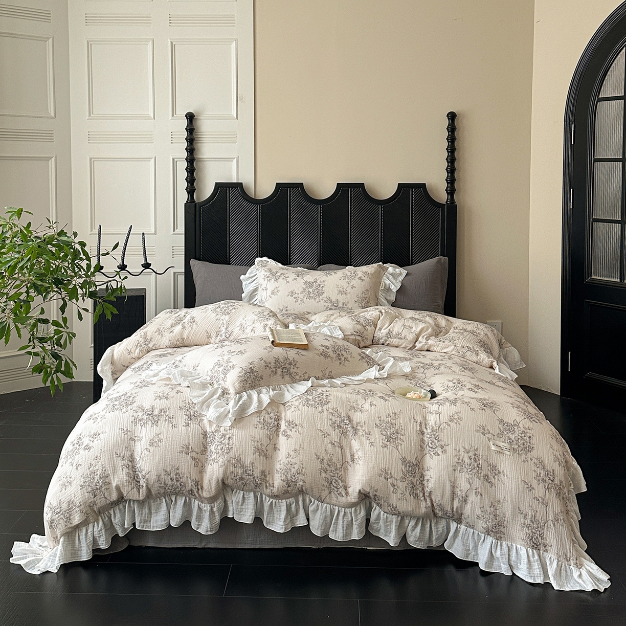 91家纺网 家纺一手货源 找家纺 （总）耀悦家纺 2025新款纯棉四件套皱皱纱全棉双层纱花边套件欧式新中式