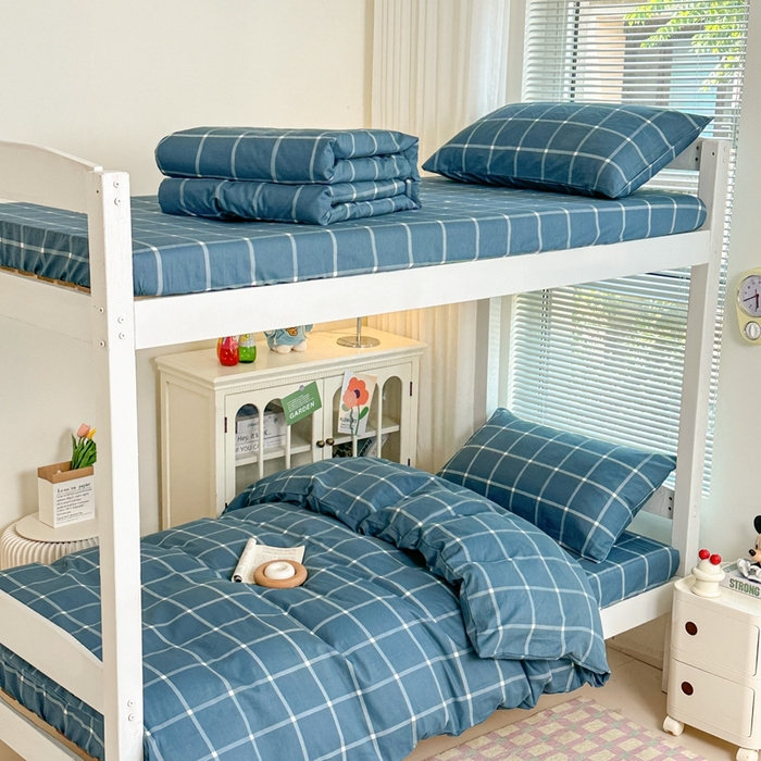 寐眠 2025新款全棉纯棉印花学生三件套上下铺三件套 蓝调格子