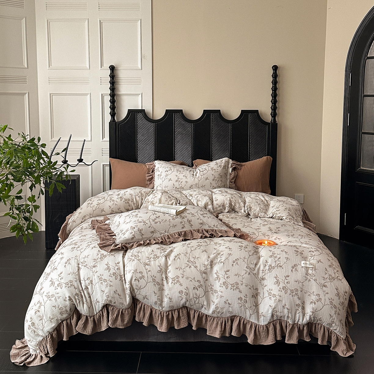 91家纺网 家纺一手货源 找家纺 （总）耀悦家纺 2025新款纯棉四件套皱皱纱全棉双层纱花边套件欧式新中式