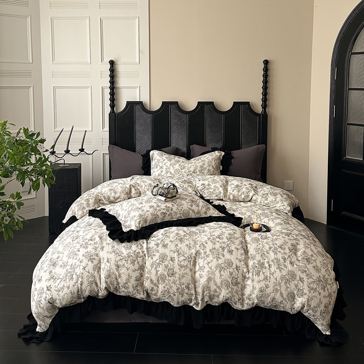 91家纺网 家纺一手货源 找家纺 （总）耀悦家纺 2025新款纯棉四件套皱皱纱全棉双层纱花边套件欧式新中式