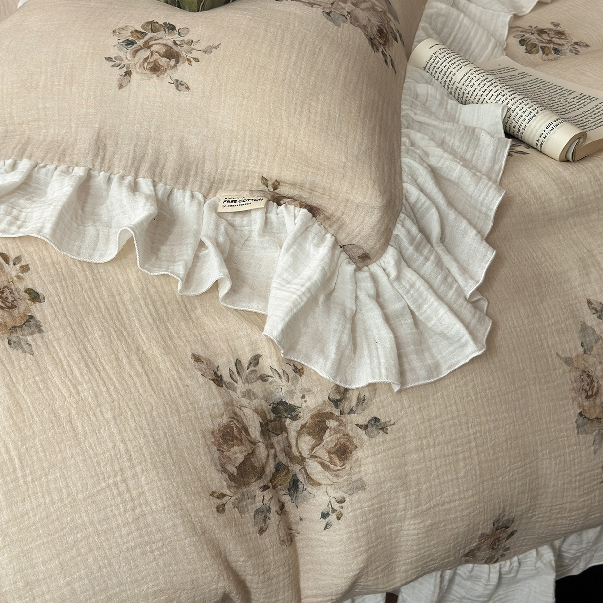 91家纺网 家纺一手货源 找家纺 （总）耀悦家纺 2025新款纯棉四件套皱皱纱全棉双层纱花边套件欧式新中式