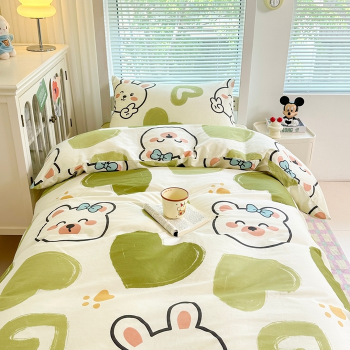 91家纺网 家纺一手货源 找家纺 寐眠 2025新款全棉纯棉印花学生三件套上下铺三件套 抹茶甜熊